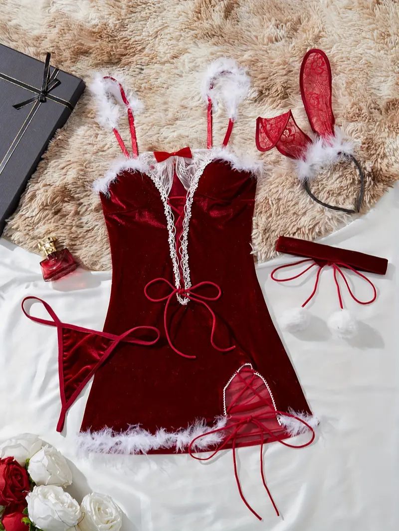 Irresistible Lingerie Set: Dress, Panties, Hairband & Tie