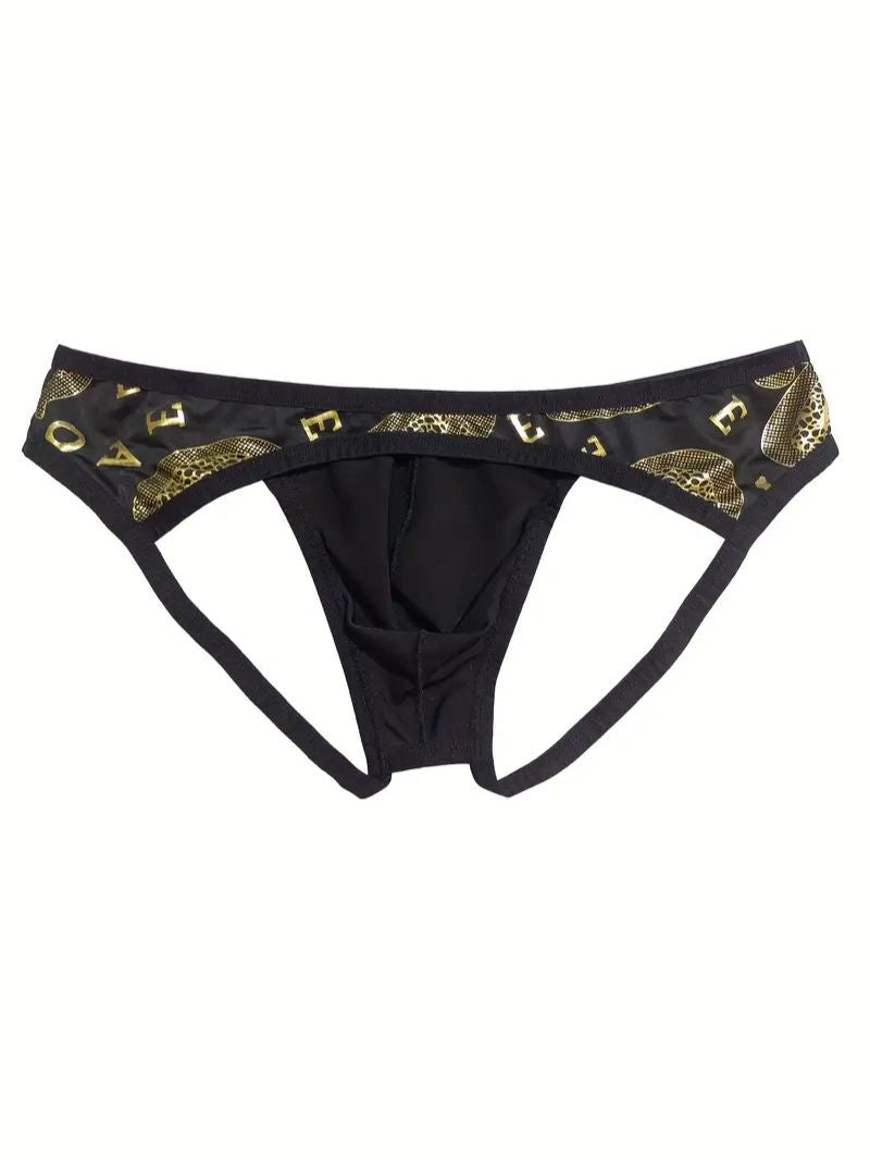 Men's Low-Rise G-String with Fashionable Golden Lettering