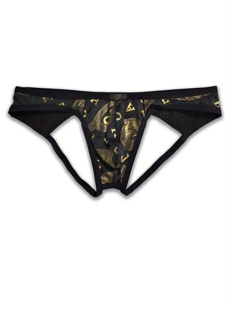 Men's Low-Rise G-String with Fashionable Golden Lettering