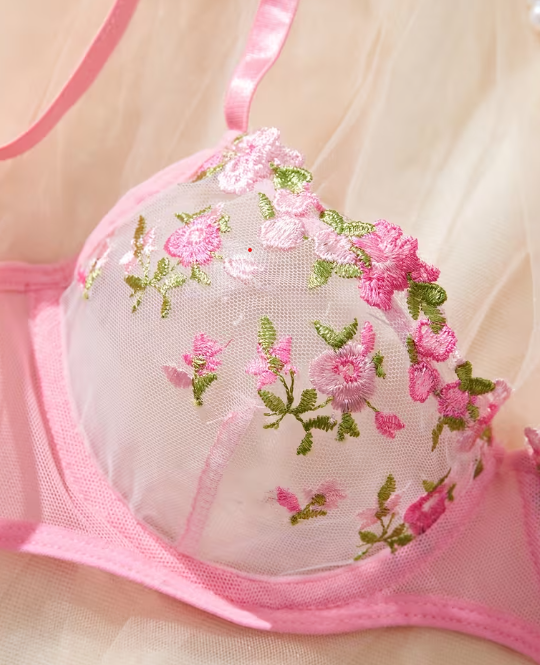 Floral Print Lace Trim Sexy Lingerie Set | Pink Girl Essentials