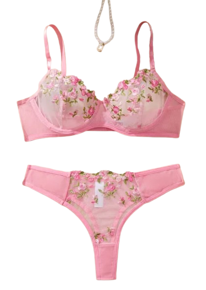 Floral Print Lace Trim Sexy Lingerie Set | Pink Girl Essentials