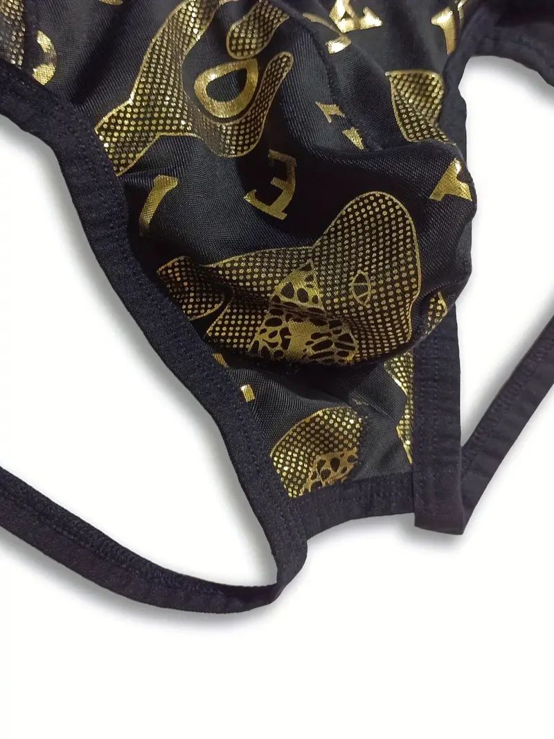 Men's Low-Rise G-String with Fashionable Golden Lettering