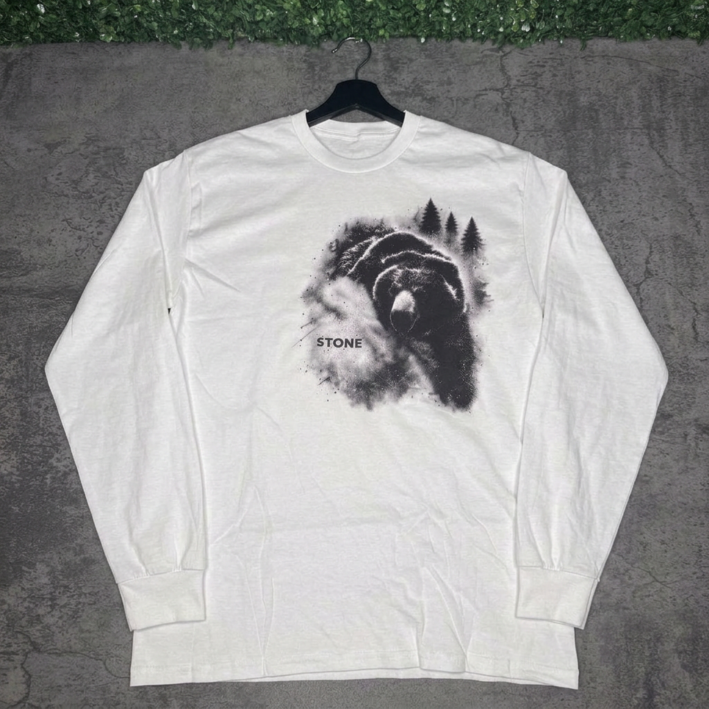 STONE Forest Bear White long sleeve on hanger