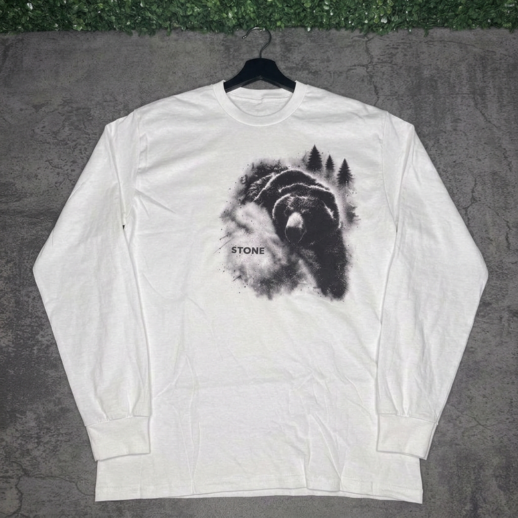 STONE Forest Bear White long sleeve on hanger