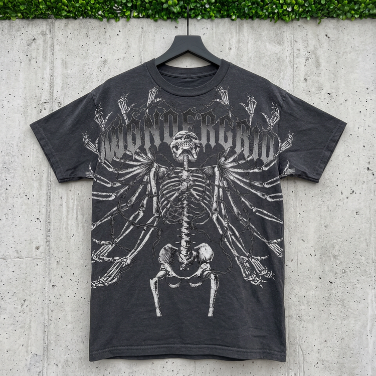 AI-generated hanging mockup of the Bonebound Skeleton Tee