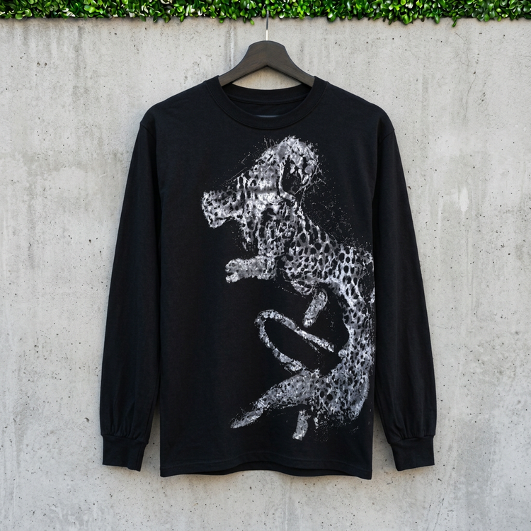 AI-generated hanging mockup of the Silver Cheetah Long Sleeve