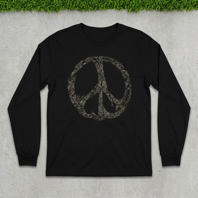 Distressed Peace Long Sleeve flat lay on concrete