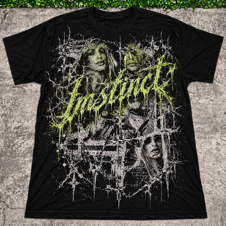 Instinct Thorn Tee main photo with AI-edited concrete and greenery backdrop