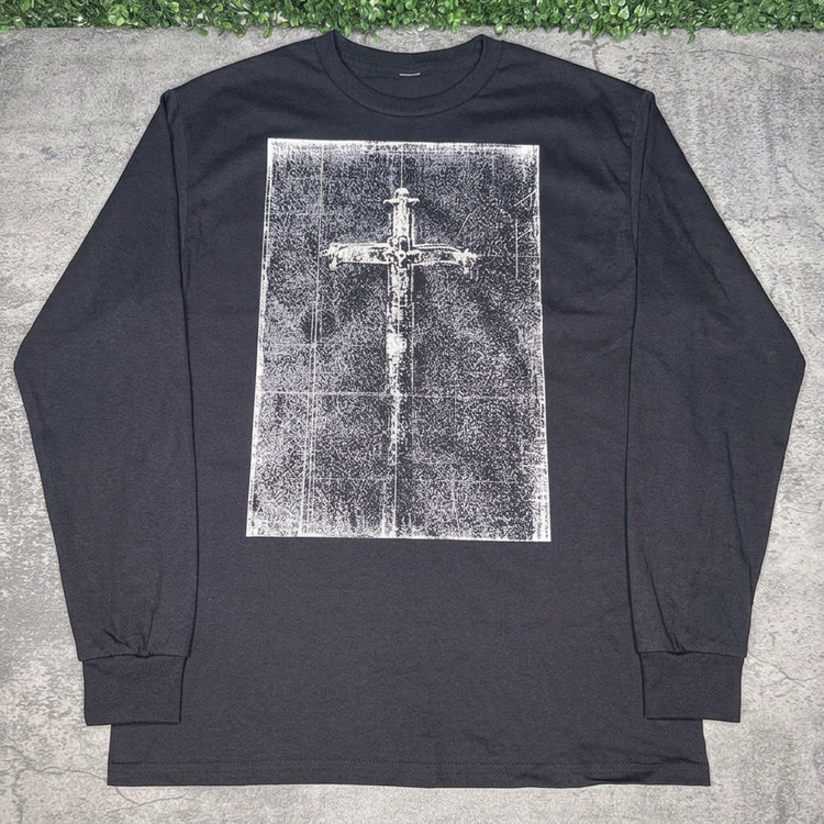 Distressed Cross Black long sleeve flat lay
