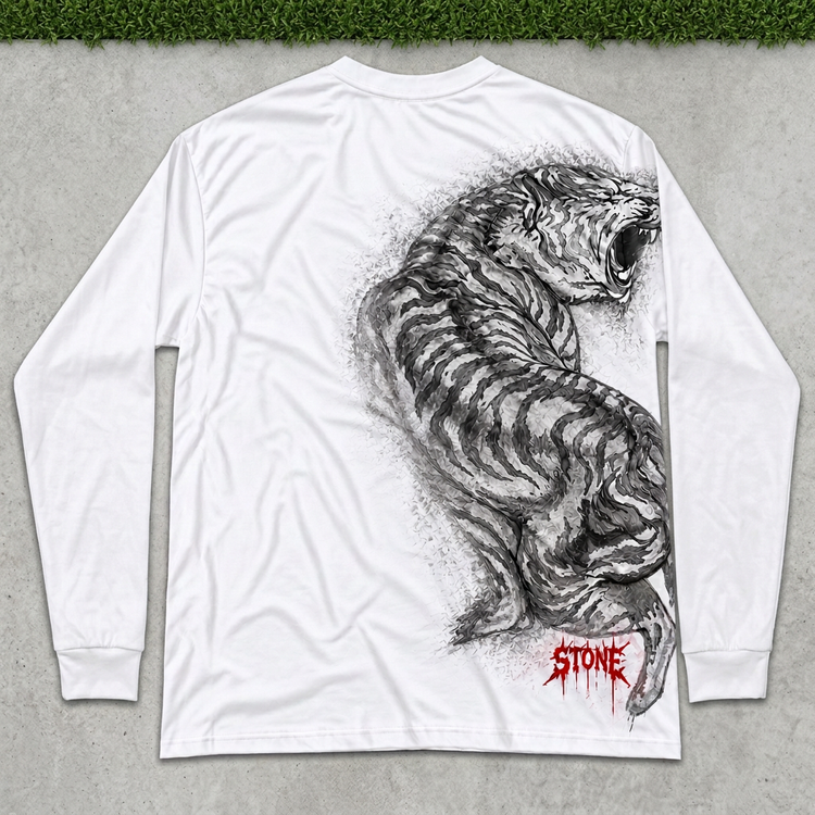 STONE Roaring Tiger White long sleeve flat lay