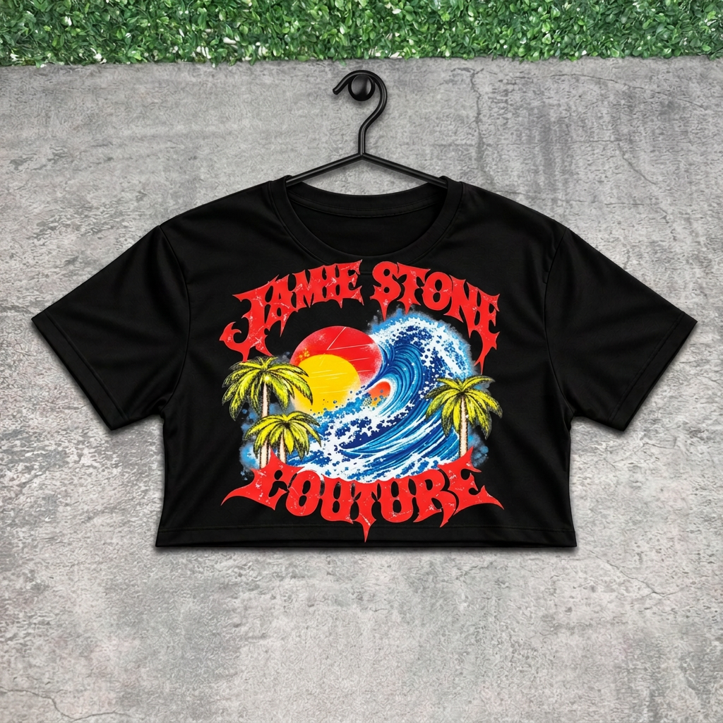Jamie Stone wave crop on a black hanger against concrete with grass above