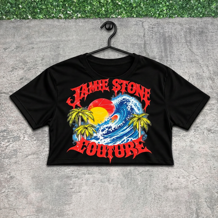 Jamie Stone wave crop on a black hanger against concrete with grass above