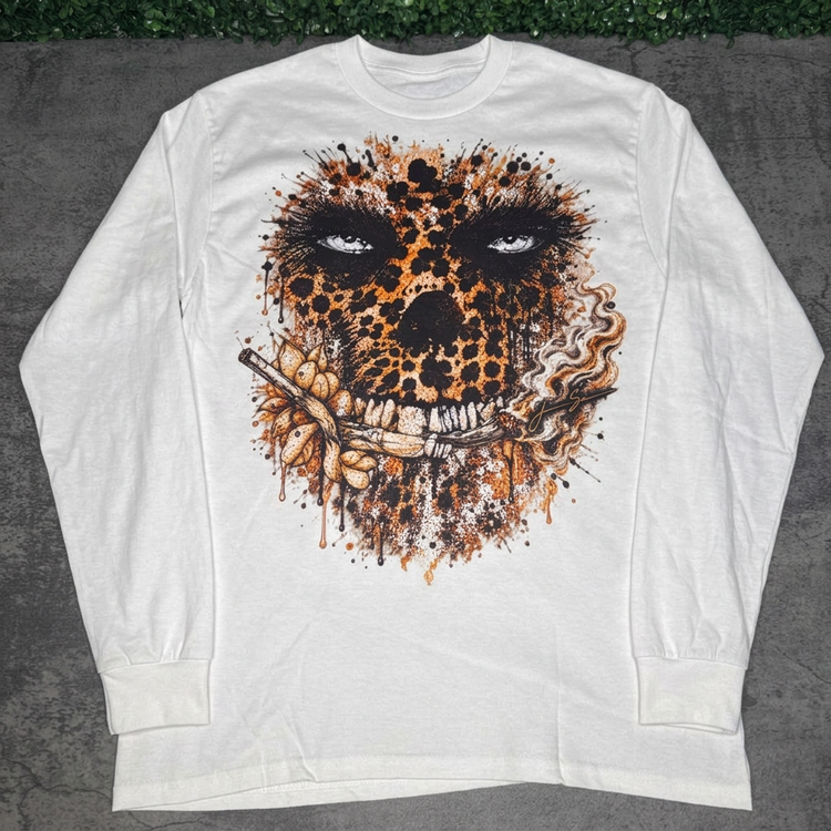 Leopard Skull White long sleeve flat lay