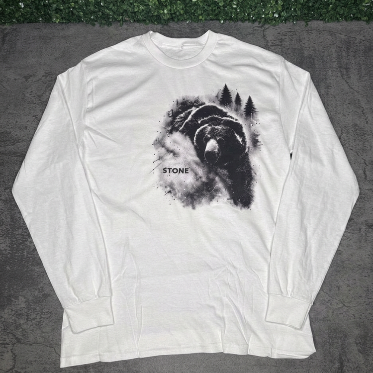 STONE Forest Bear White long sleeve flat lay