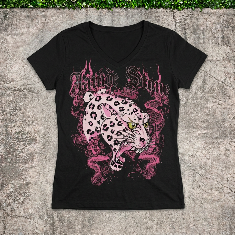 Jamie Stone Pink Leopard Women's V-Neck Tee