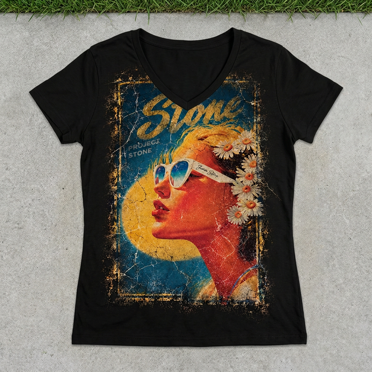STONE Daisy Sunglasses Women's V-Neck Tee