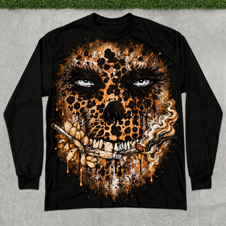 Leopard Skull Black long sleeve flat lay