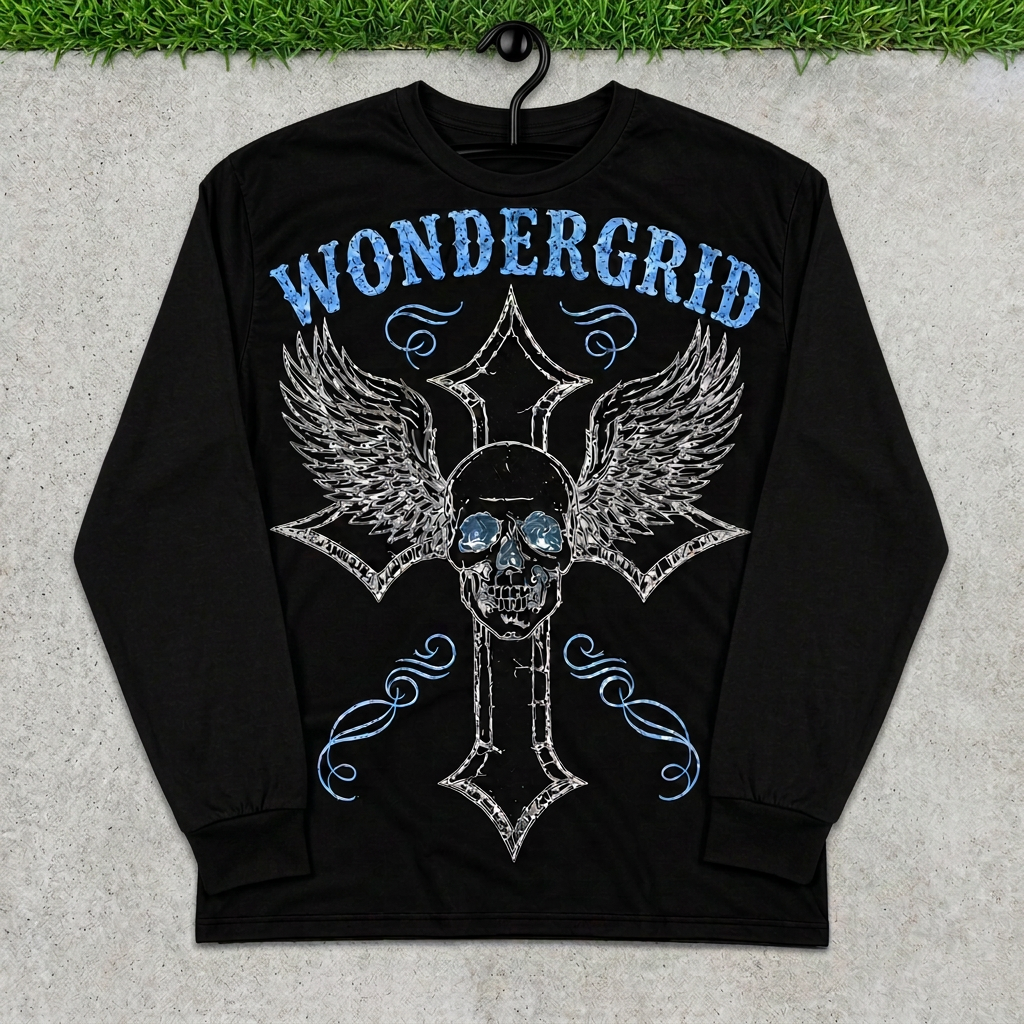Blue Skullwing Cross long sleeve hanger