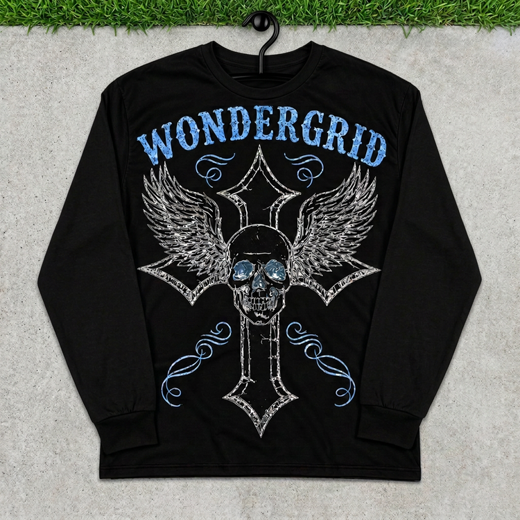 Blue Skullwing Cross long sleeve hanger