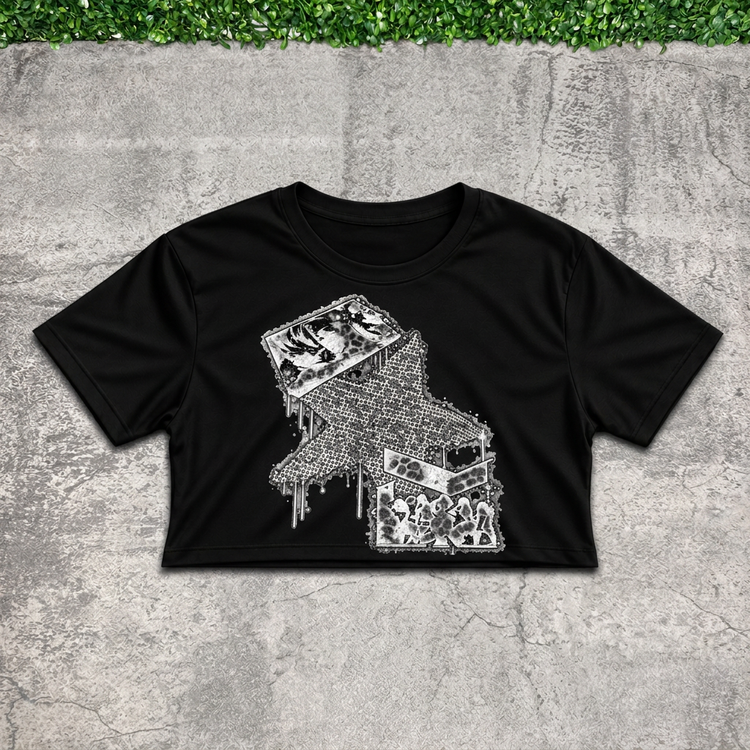 Monochrome star crop flat lay on concrete with grass above