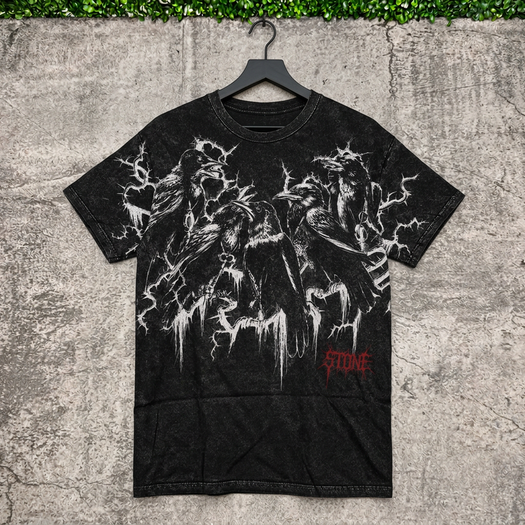 AI-generated hanging mockup of the Raven Thorn Tee