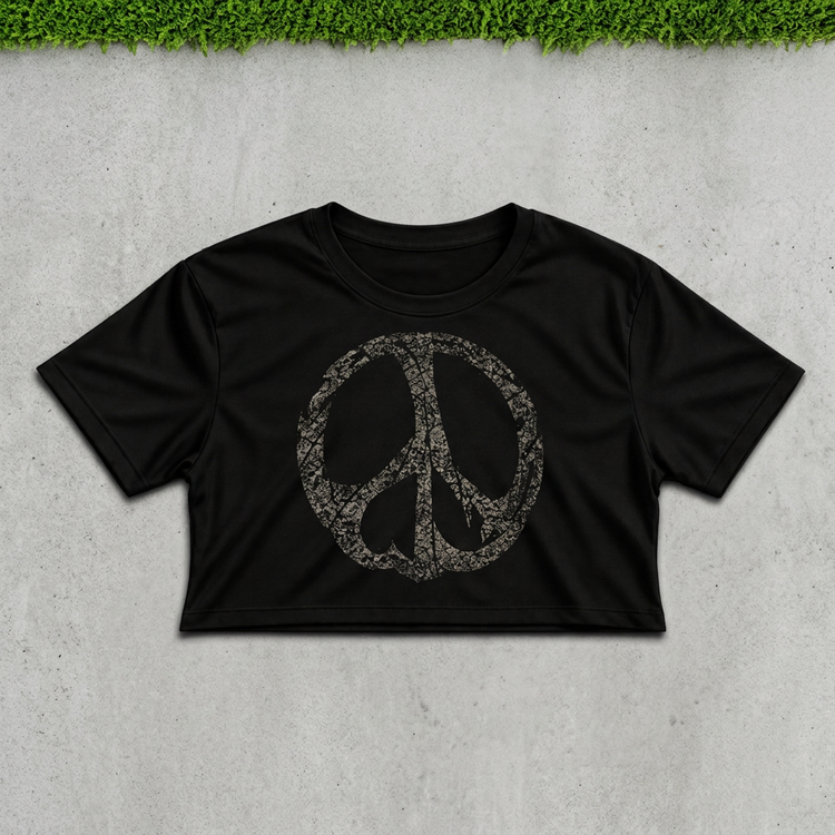 Distressed peace crop flat lay on concrete with grass above