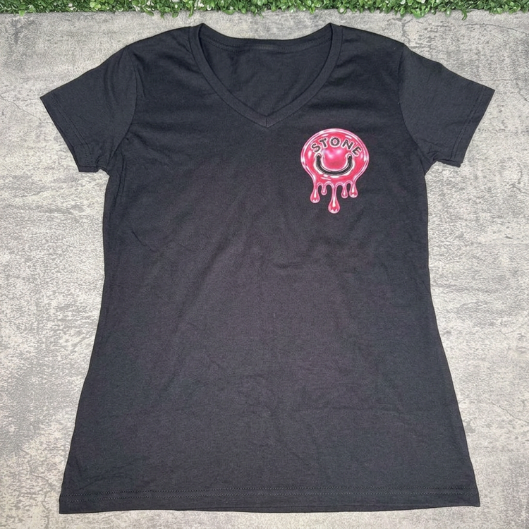 STONE Pink Drip Smile Women's V-Neck Tee