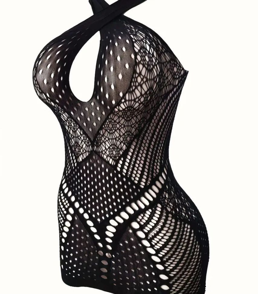 Sexy Open Weave Bodystocking with Lace Details