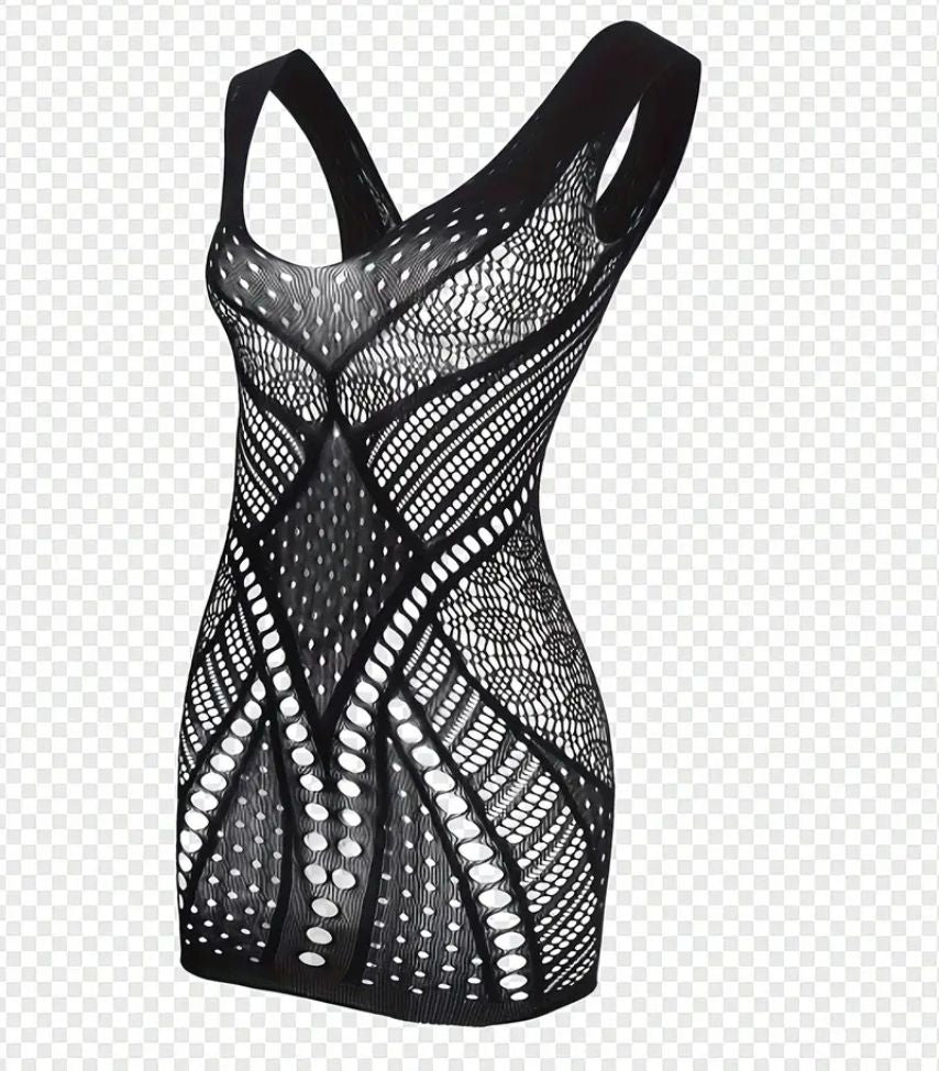 Sexy Open Weave Bodystocking with Lace Details