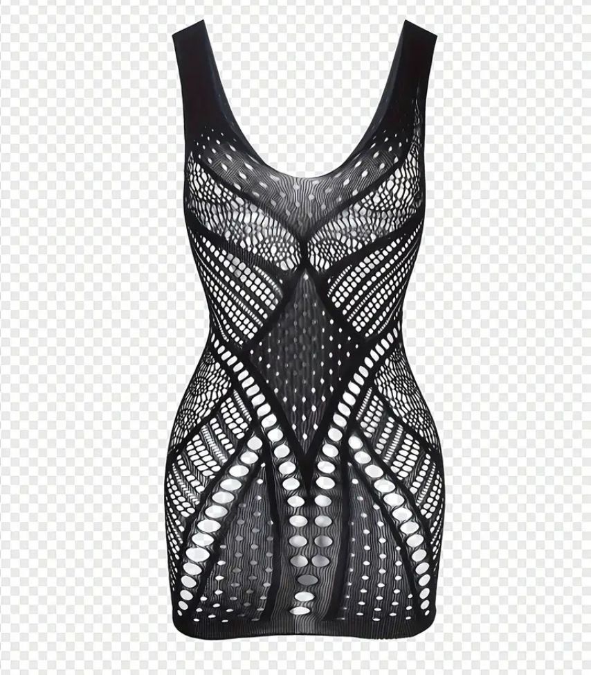 Sexy Open Weave Bodystocking with Lace Details