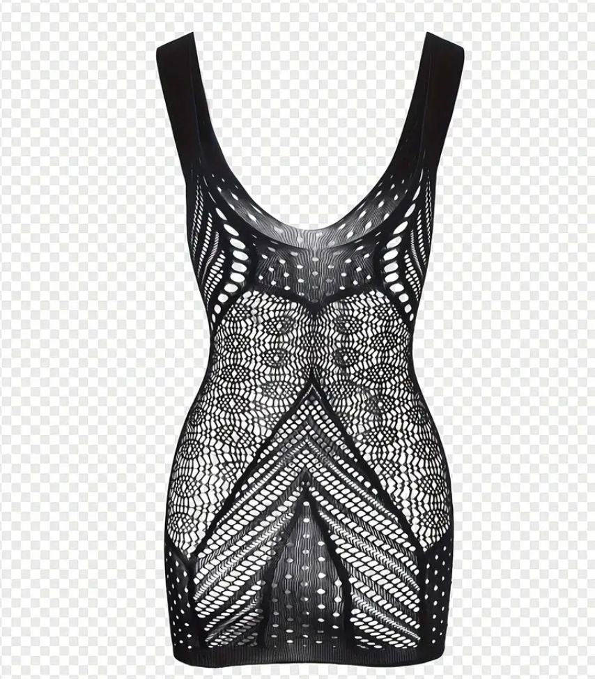 Sexy Open Weave Bodystocking with Lace Details