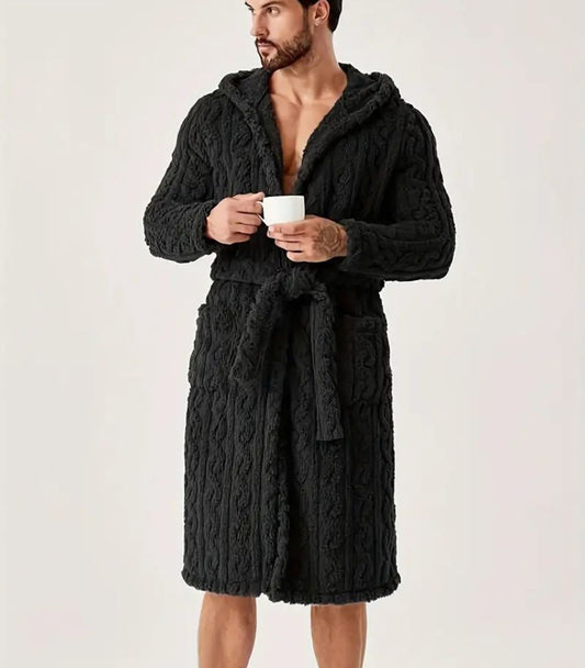 Jacquard Flannel Hooded Robe for Men