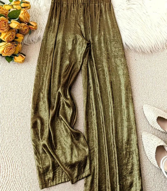 Chic Women's Golden Velvet Wide Leg Pants