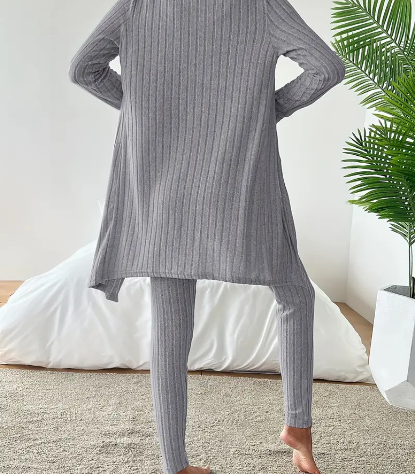 Comfy Ribbed Knit Pants Set in Solid Colors