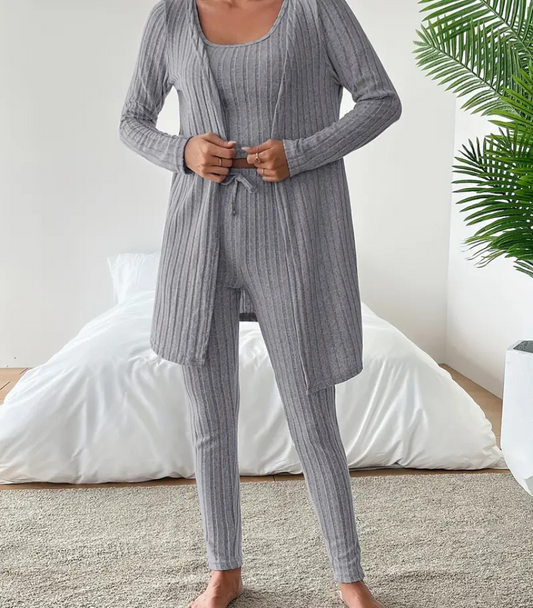 Comfy Ribbed Knit Pants Set in Solid Colors