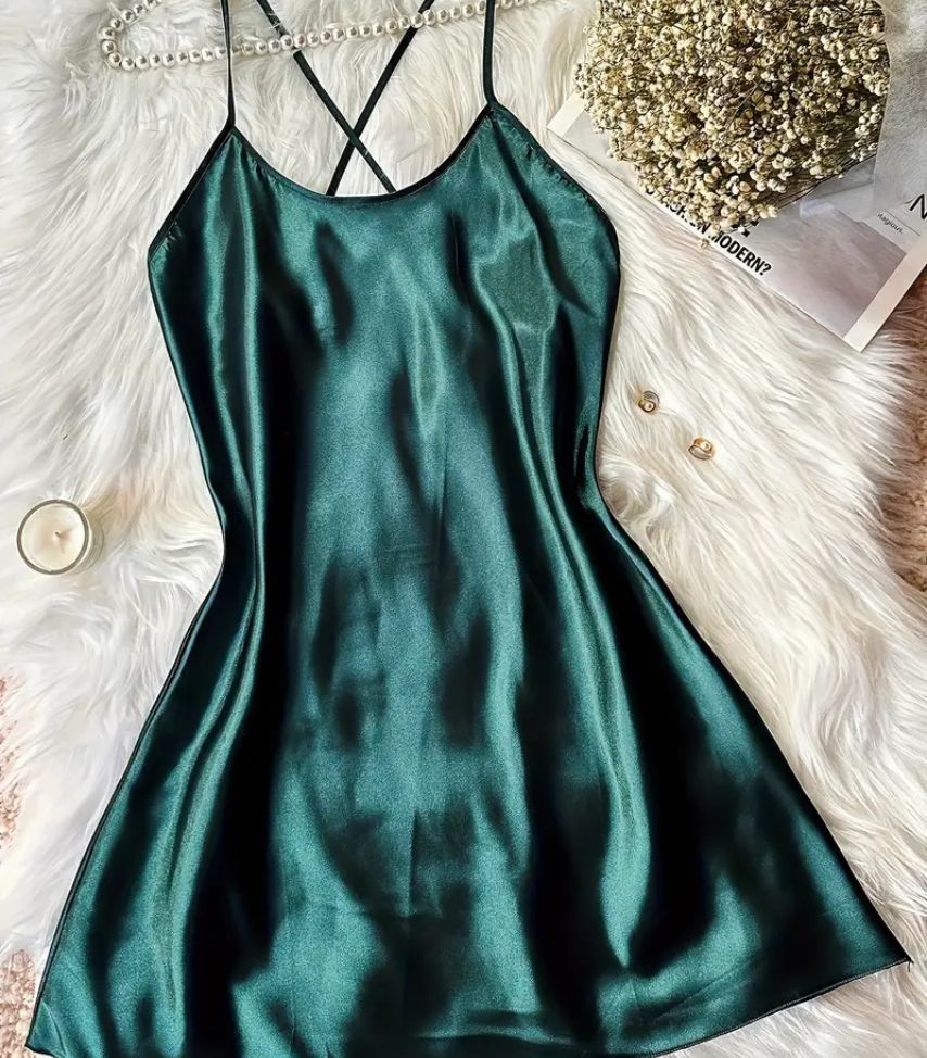 Soft Light Green Satin Slip Dress – Sexy Backless Chemise