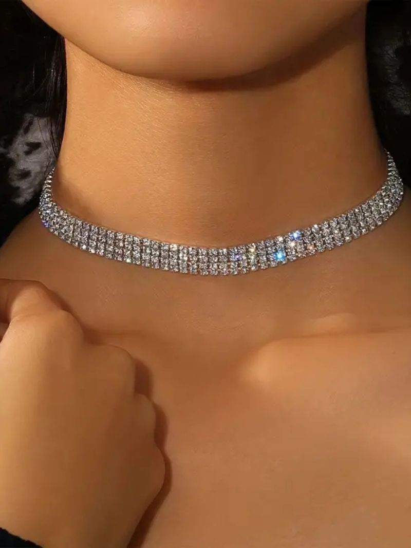 Elegant Rhinestone Choker Necklace - Silvery-Plated Sophistication