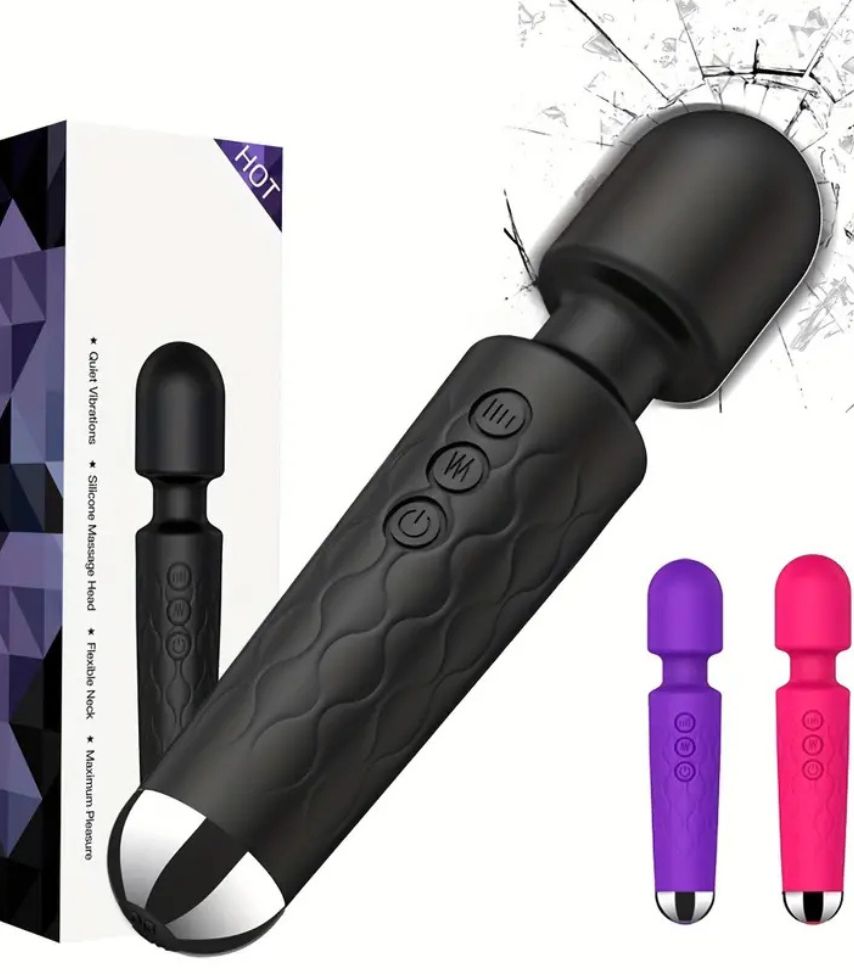 Rechargeable 20-Frequency Black AV Stick Vibrator for Women