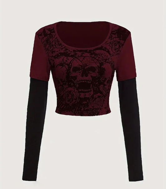 Skull Graphic Crew Neck T-Shirt – A Colorful Statement Piece