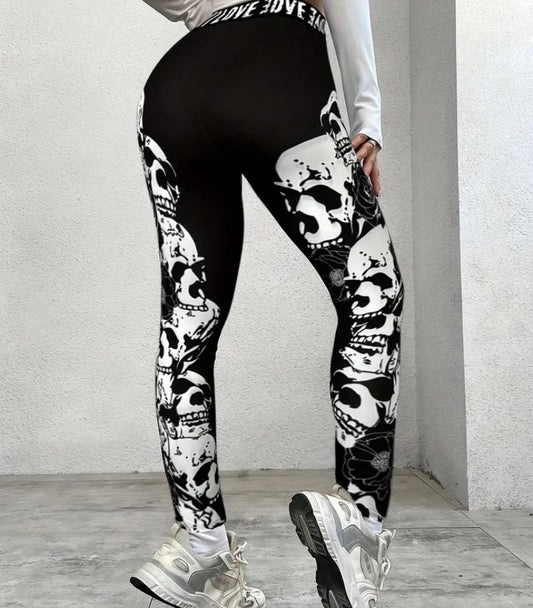 Skull Print Skinny Leggings – High Waist and Stretchy for Ultimate Comfort