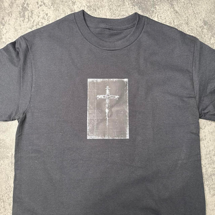 Distressed Cross Small Print Tee