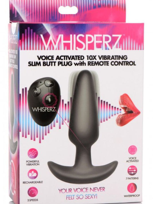 Voice Activated 10X Silicone Vibrating Slim Butt Plug with Remote Control